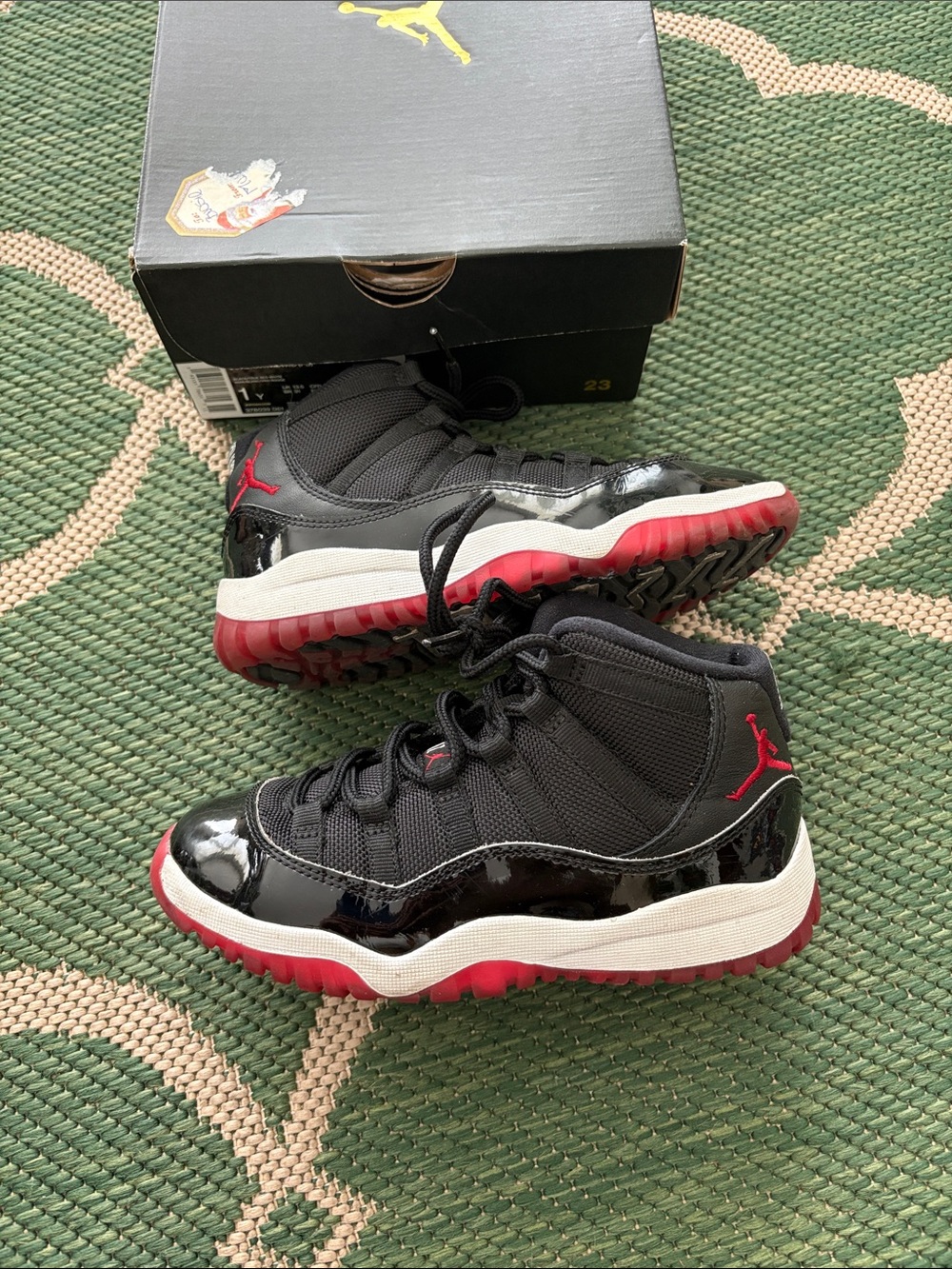 Jordan Kids Black and Red Retro 11 High-Top Sneakers
